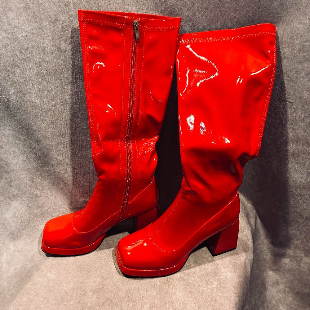 Jedkarar Faux Patent Leather Platform Go Go Boots